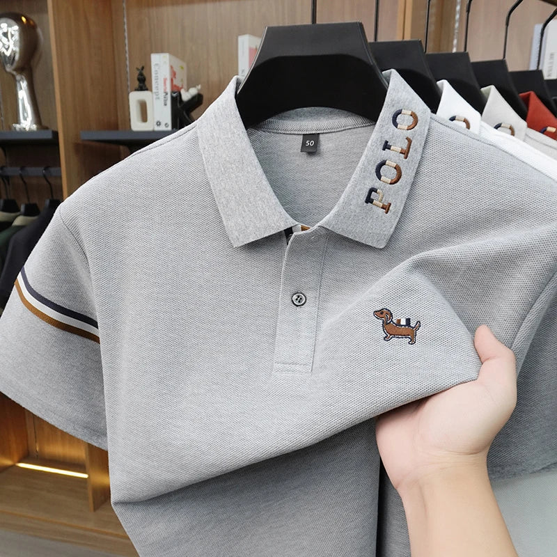 100%cotton Man Short-Sleeved Polo Shirt Lapel Button Embroidery Summer British Style Golf T-Shirt Business Casual Men's Clothing