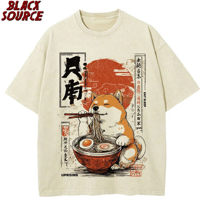 T395 Kawaii Shiba Inu Eating Ramen - Dog Lover Gift T-Shirt Print Original Design Gifts T Shirts Graphic T Shirts Mens Clothing