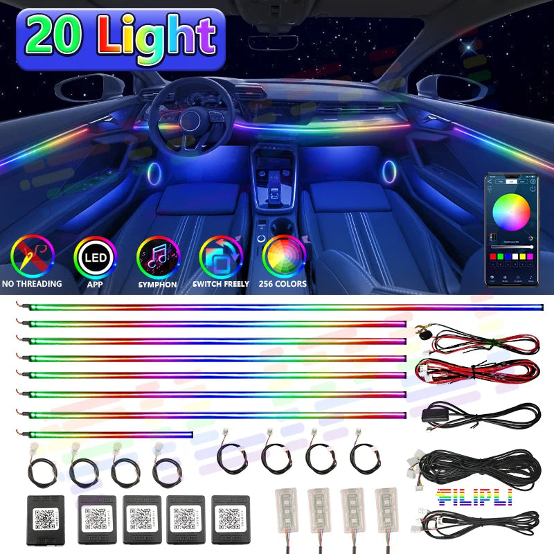 20 in1 New 2026 Smart Car Interior LED Ambient Lighting Welcome Mode Hidden Design Premium In Car Atmosphere Enhancement 64color