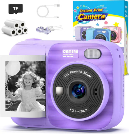 Kids Instant Print Camera with 5 Rolls Print Paper 1080P HD Toddler Selfie Camera for Children Best Christmas Birthday Gifts Toy