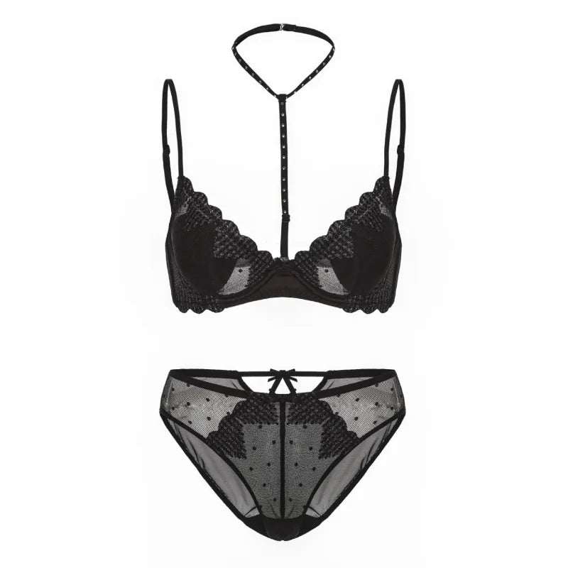 French-style Heart Embroidery Lingerie Set for Petite Women Soft Steel Cups Romantic Bra Set Hot Sale Comfortable  S-XL Hot Sale