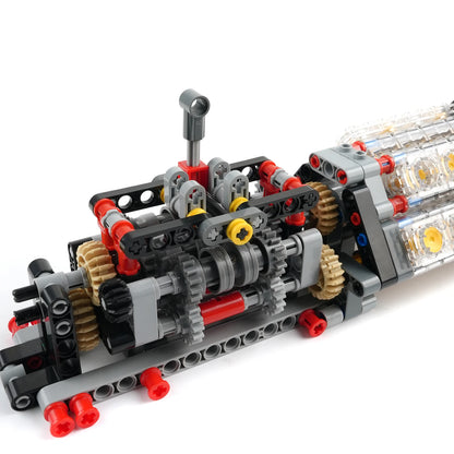 MOC 6-speed Gearbox Differential Gears Technology Building Blocks Parts Transmission V16 Engine Assembly Bricks M/L Motor