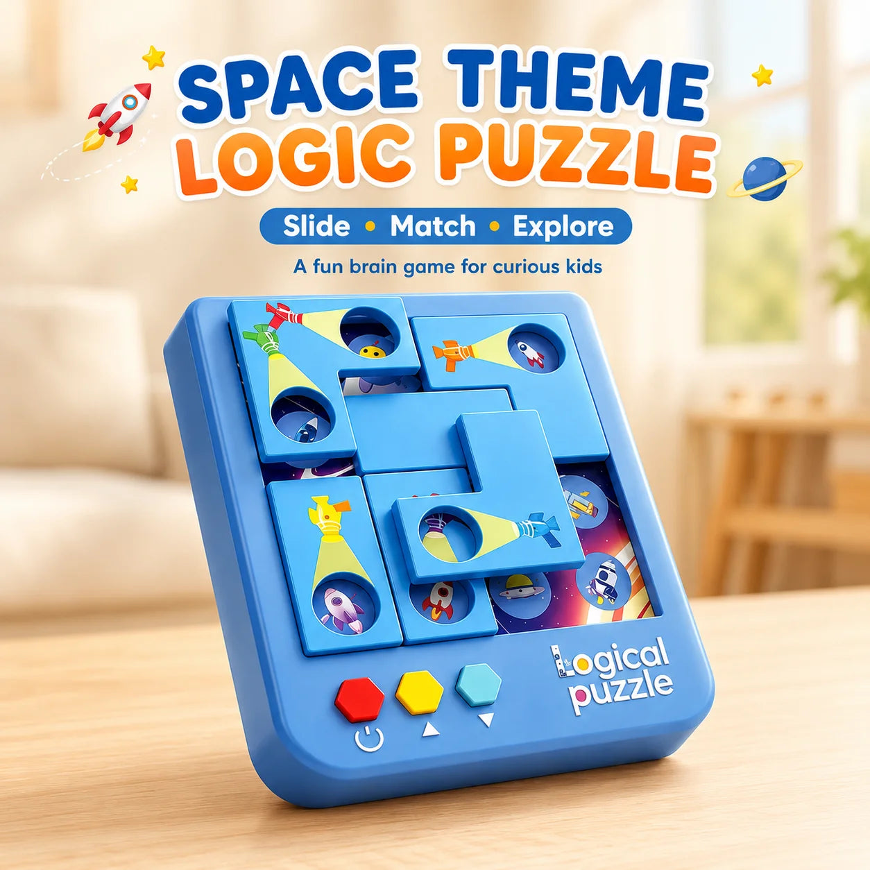 Space Rocket Logical Sliding Puzzle, Kids STEM Brain Teaser Educational Logic Desktop Game for Ages 4+