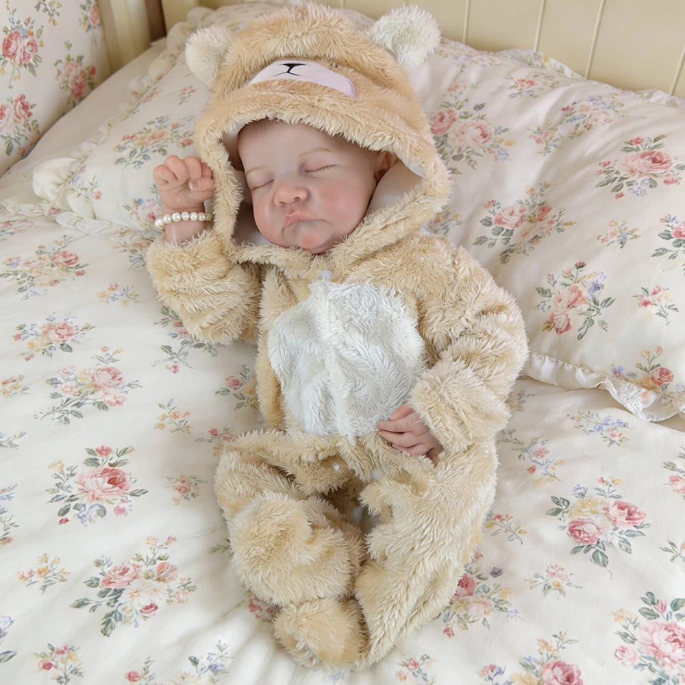 18-inch Rebirth Baby Doll 46cm Vinyl Realistic Sleep Newborn Dolls, Cute Bear Clothes, Children's Birthday Gift