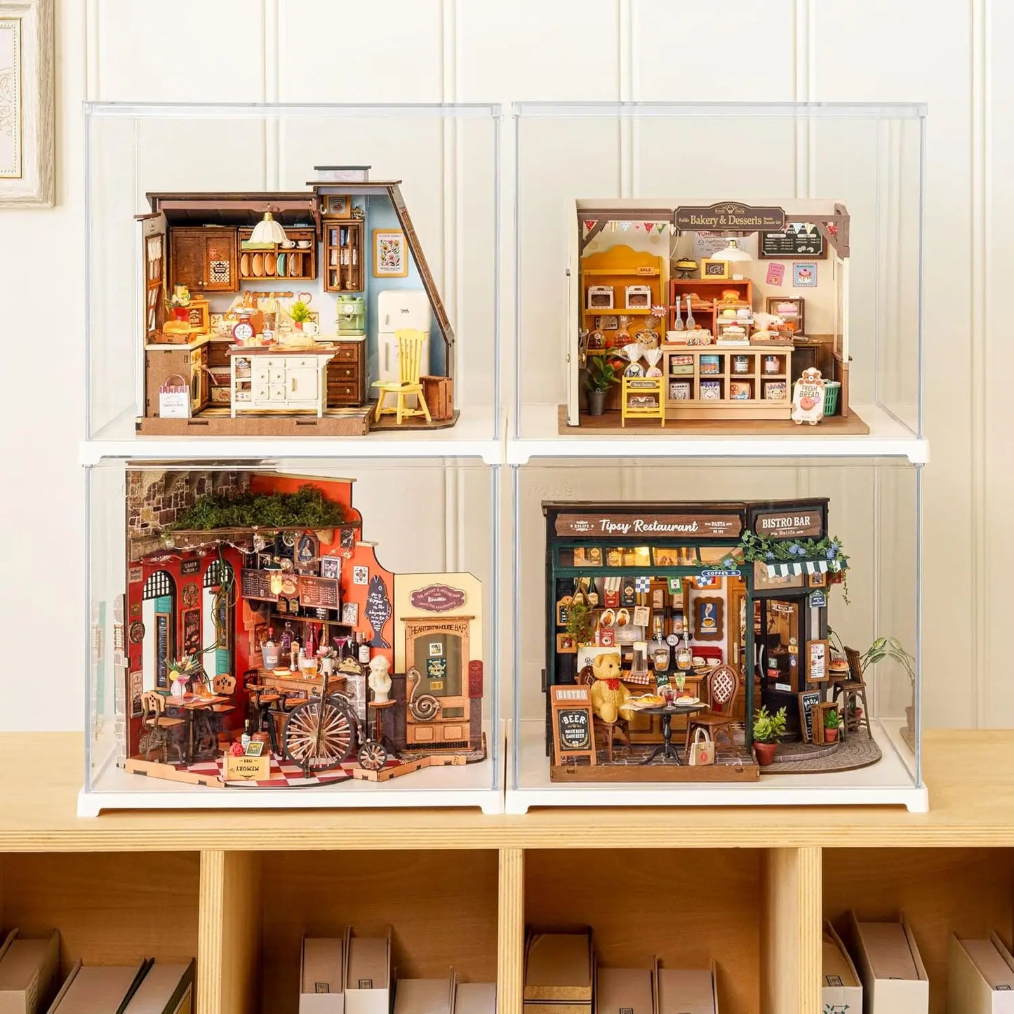 Robotime Baking Kitchen DIY Miniature Dollhouse Kit Crafts Hobbies Amazing Gift 3D Puzzle Mini House Building Kit Book Nook