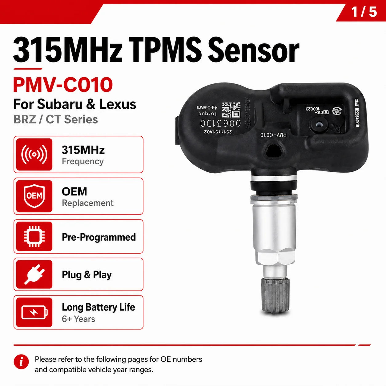 4PCS TPMS Sensor for Subaru BRZ Lexus CT 315MHz PMV-C010 4260706020 Tire Pressure Sensor
