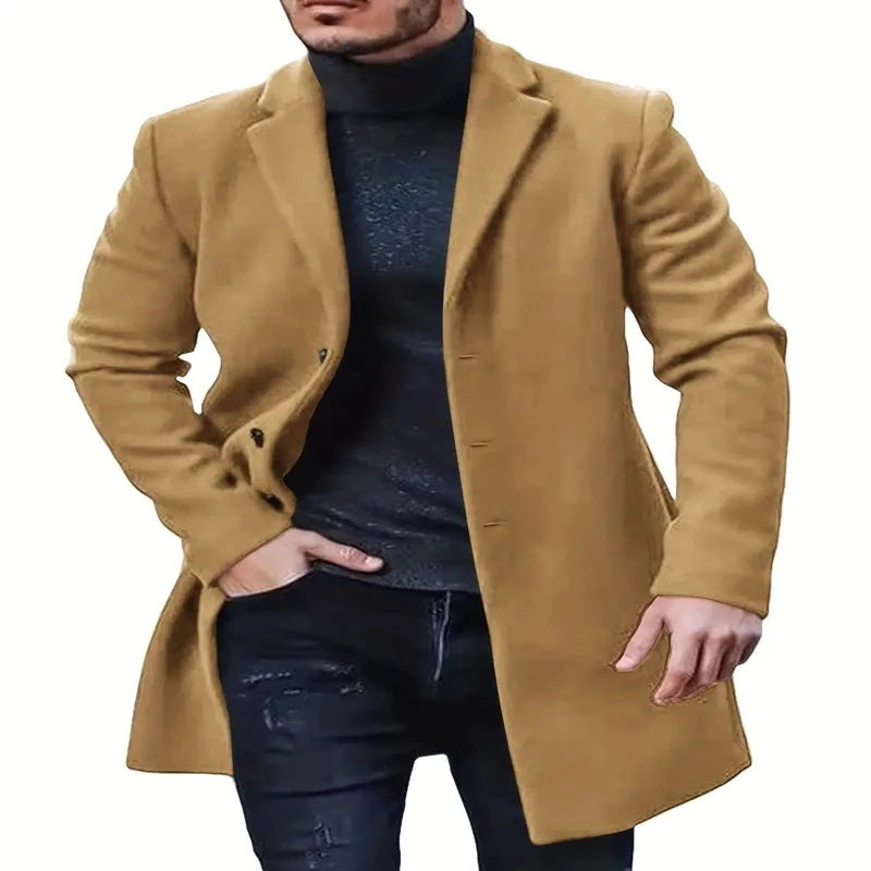 Fashionable Urban Men's Woolen Coat Autumn Winter New Style Slim Fit Medium Length Korean Style Trendy Large Size Warmth