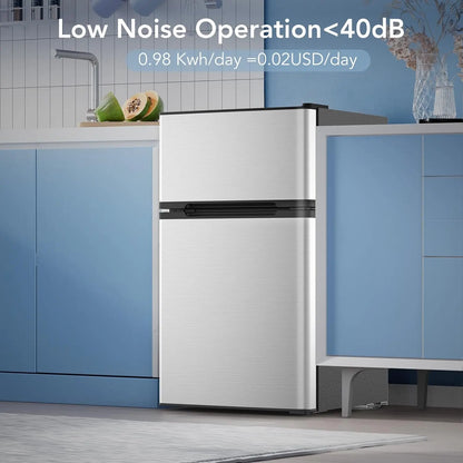 3.2 Cu.Ft Mini Fridge with Freezer, Compact Refrigerator with 2 Doors, Small Fridge with Adjustable