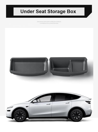 Under Seat Storage Box For Tesla 2026 Model YL 6-Seat TPE Drawer Front Rear Seat Lower Organizer Tray Car Interior Accessories