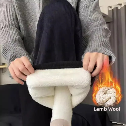 Lamb Velvet Thickened Corduroy Wide Leg Pants Women's Casual Trousers Autumn Winter Fashion plus Size Slimming Polyester Fiber