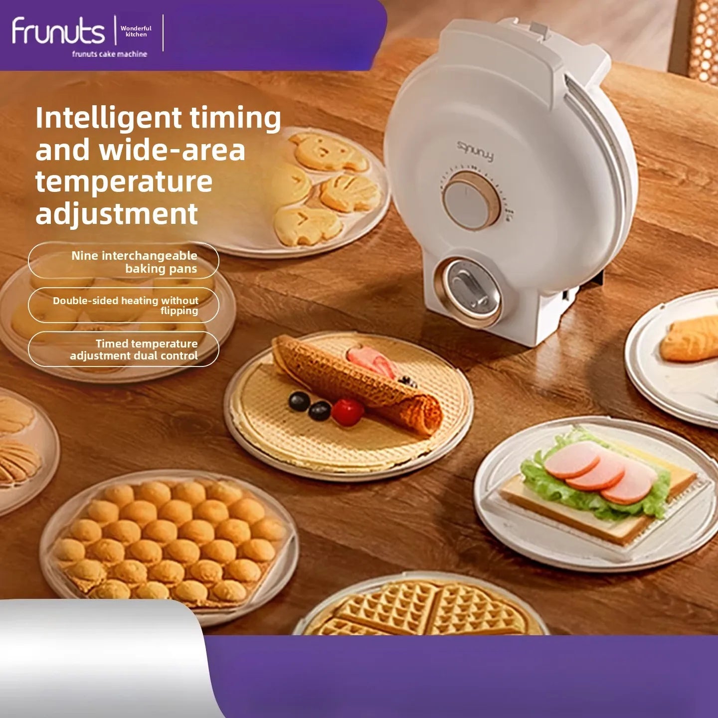 220V Frunuts Electric Waffle Maker Egg Puff Sandwich Breakfast Machine Multifunction Cooker
