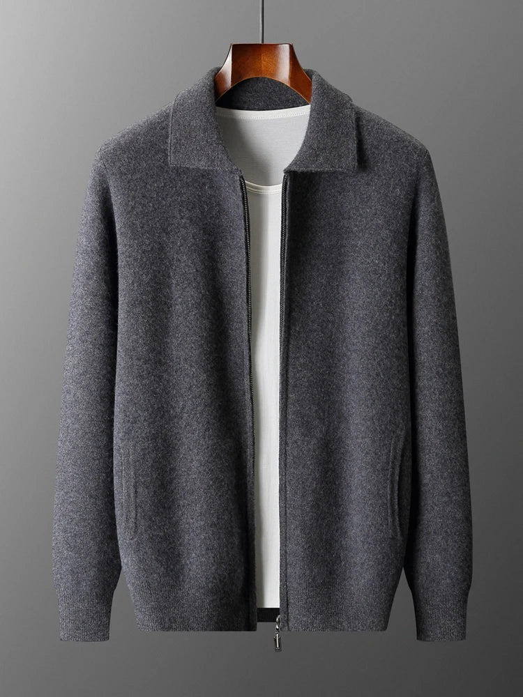 New autumn and winter pure cashmere cardigan men's lapel zipper knitted jacket sweater jacket loose casual top