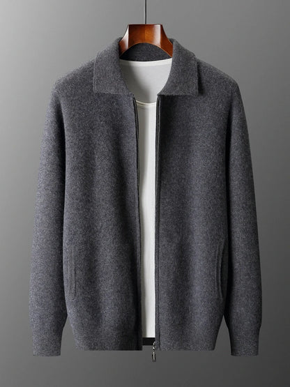 New autumn and winter pure cashmere cardigan men's lapel zipper knitted jacket sweater jacket loose casual top