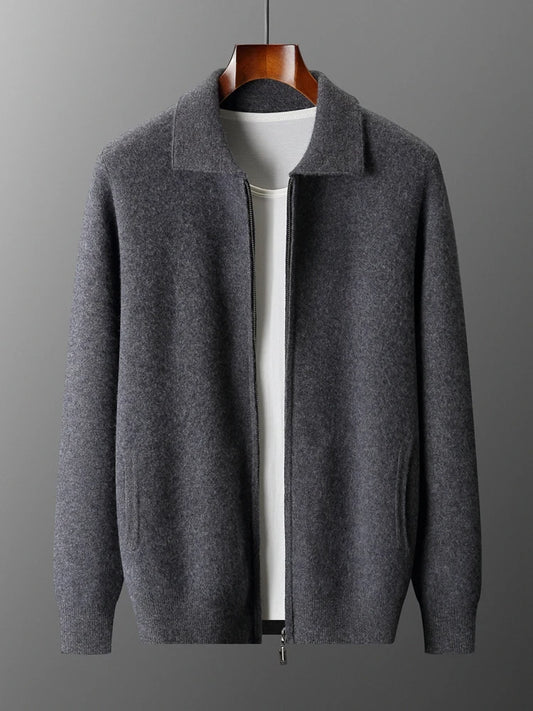 New autumn and winter pure cashmere cardigan men's lapel zipper knitted jacket sweater jacket loose casual top