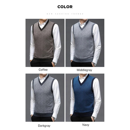 BROWON Brand Sweater Mens Clothes 2026 Autumn Wool Solid Color Knittes Sweater Vest Men Fashion Jacquard Thick Winter Clothing