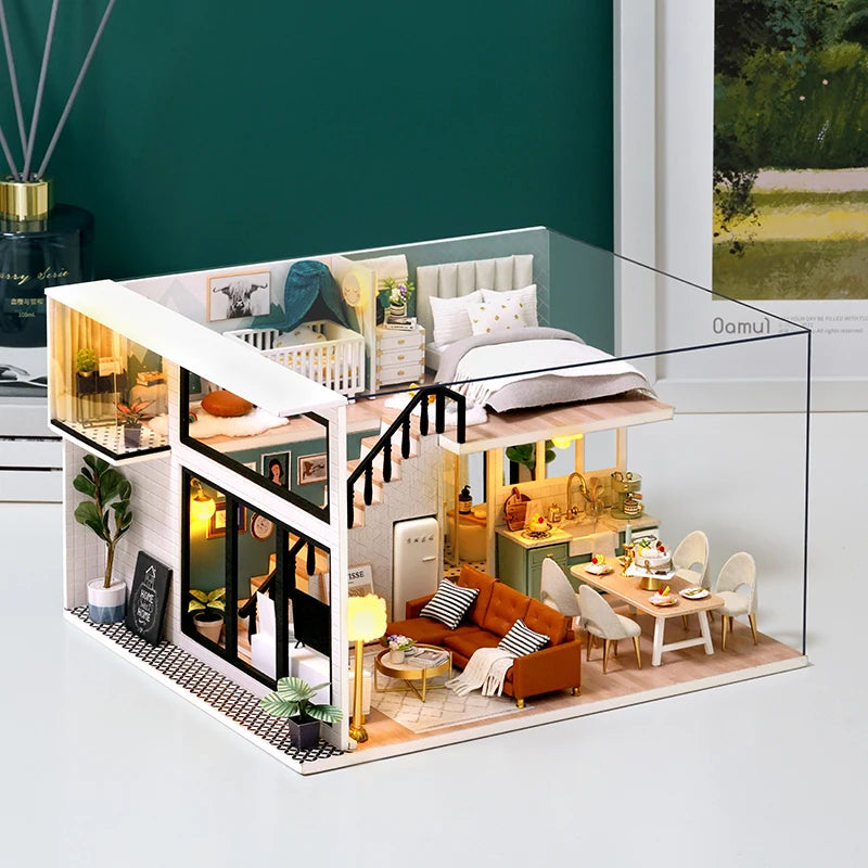 Handmade Doll House Kit Wooden 3D Puzzle Mini DollHouse Assembly Building With Furniture Kits Toys For Xmas Birthday Gifts