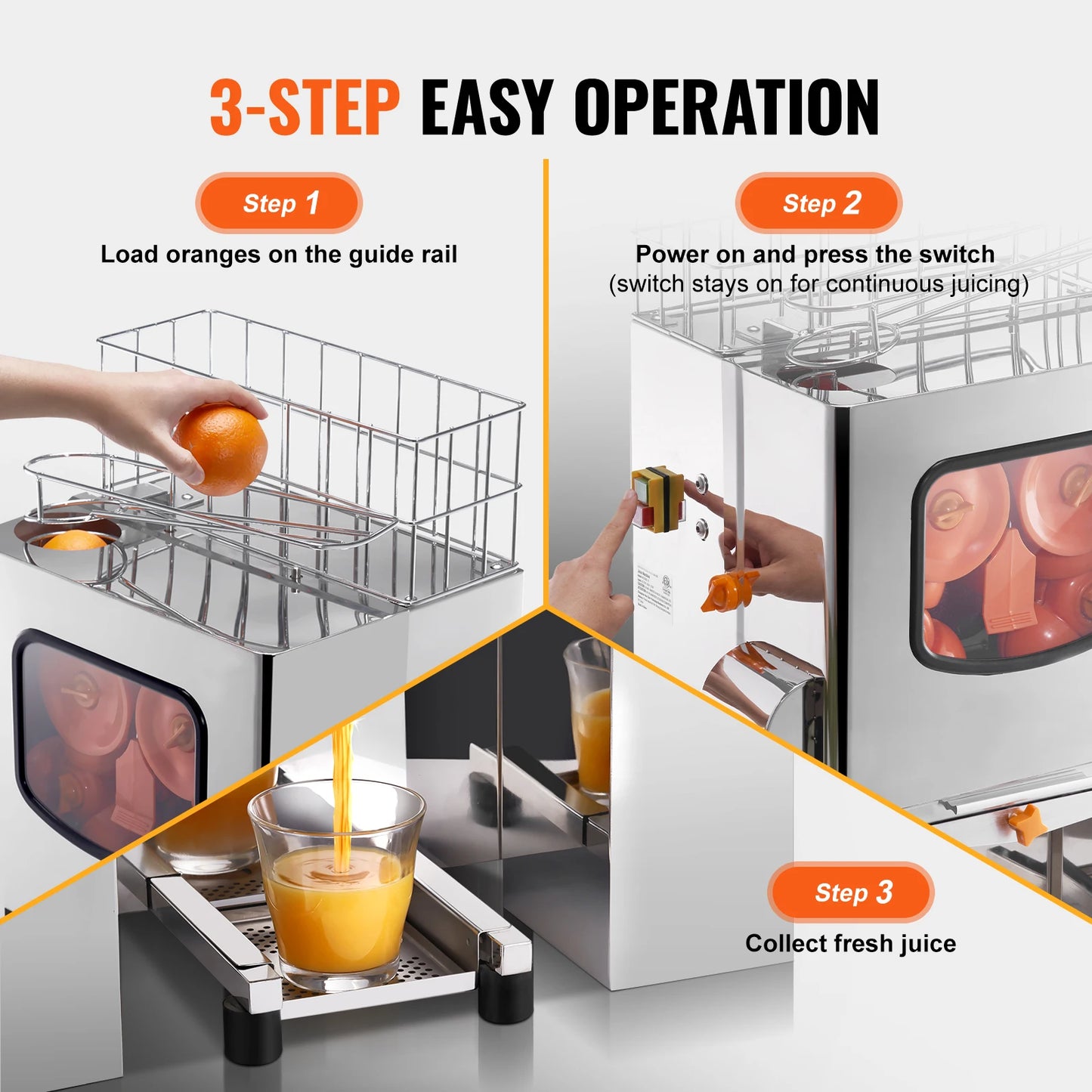 SucceBuy Commercial Orange Juicer Machine 120W Automatic Juice Extractor Stainless Steel Orange Squeezer 20 Oranges/Minute