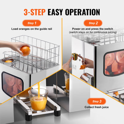 SucceBuy Commercial Orange Juicer Machine 120W Automatic Juice Extractor Stainless Steel Orange Squeezer 20 Oranges/Minute