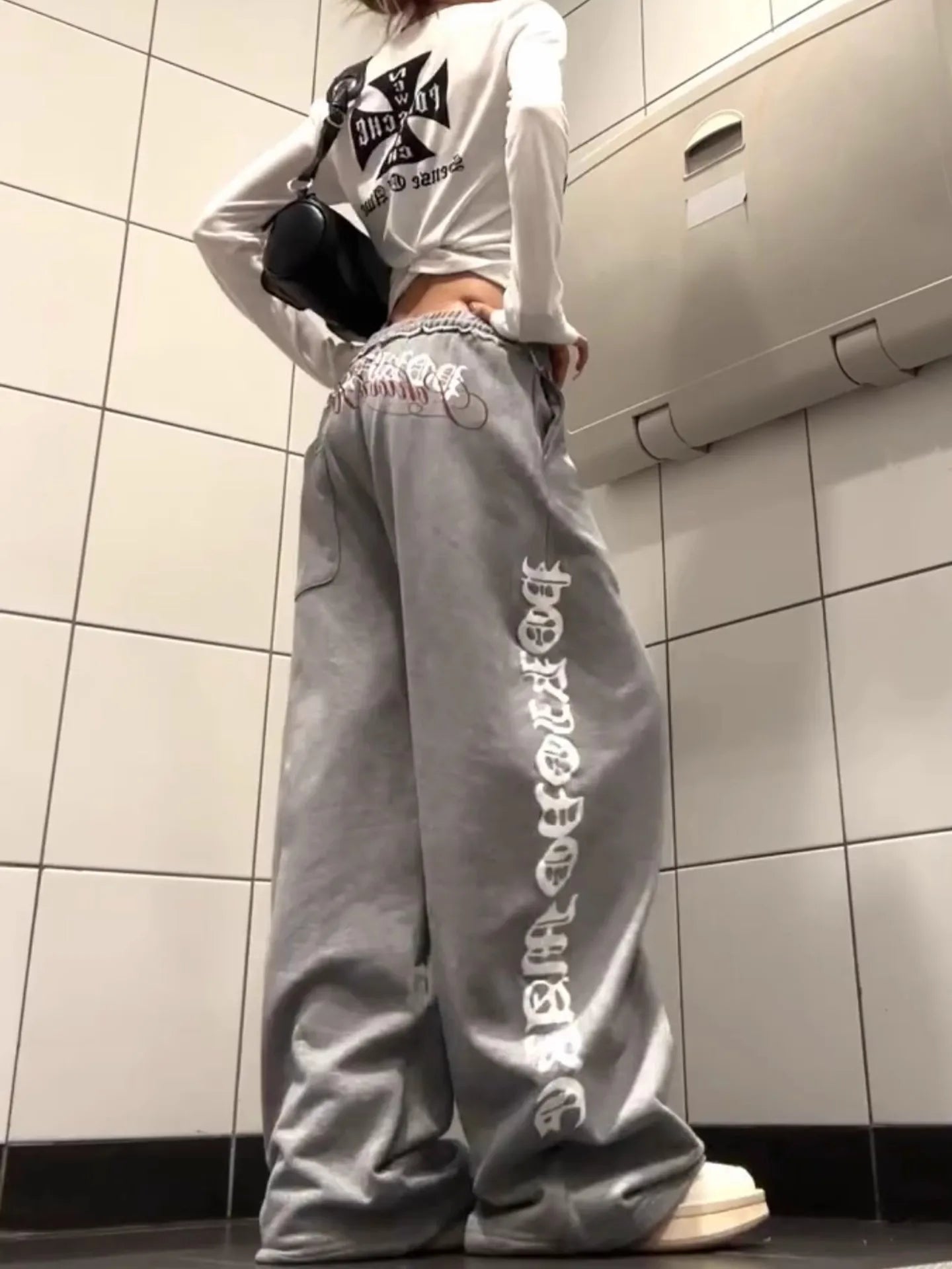 American Retro Letter Print Drawstring Sport Pants Women's Autumn Winter Loose Lazy Versatile Long Trousers Casual High Waist...