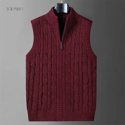 Half Zipper Sleeveless Men Korean Clothes  Jumper For Men  Vintage Sweater  Streetwear Black Vest  Jackets Pullovers Knit