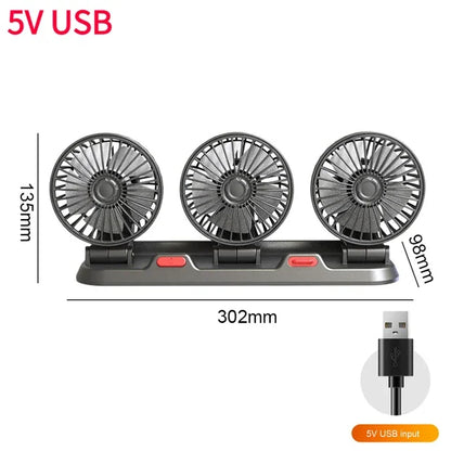 Car Fan 360° Adjustable 1/2/3/4 Head Air Fan Automotive Electric Fan USB/12V/24V Fan 2 Speeds Car Silent Fan for Home Desk Car