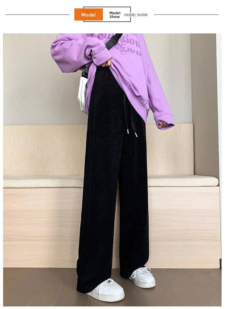 plus Size Women's Casual High Waist Thin Wide Leg Pants Spring Autumn Straight Cut Long Trousers Comfortable Slimming Effect