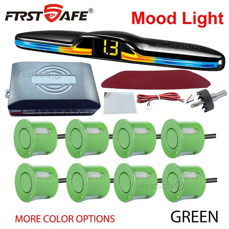 FirstSafe Factory Front and Rear Parking Sensor Kit Mood Light Display System Backup Monitor Detector Assistant 6 8 Radar Sensor