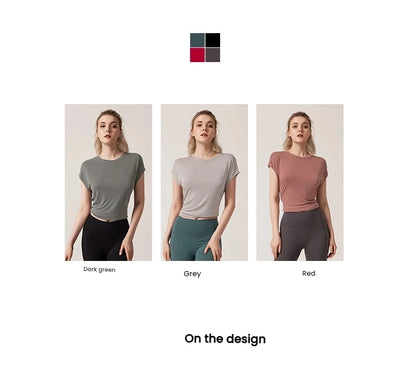 Women's Split Side Yoga Top Sexy Open Back Fitness T-shirt Loose Fit Workout Tee Running Sports Cover Gym Wear Woman clothing