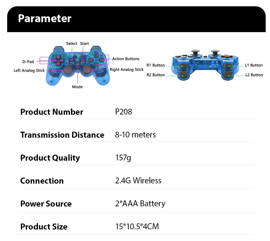 2.4G Wireless Controller Gamepad Dual Vibration Joystick for P2 Console PC Game Controle Joypad USB