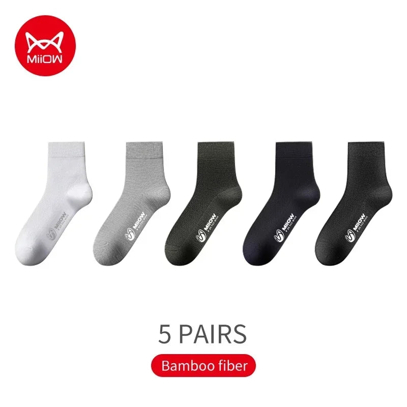MiiOW 5 Pairs Bamboo Fiber Men Socks Antibacterial Men's Mid Tube Socks Breathable Deodorant Anti Slip Man Warm Mid-calf Socks