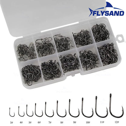 FLYSAND 100pcs/500pcs High Carbon Steel Fishing hooks Mixed Size Barbed jig hook Carp Fishing Jig Head Fly fishing Accessories