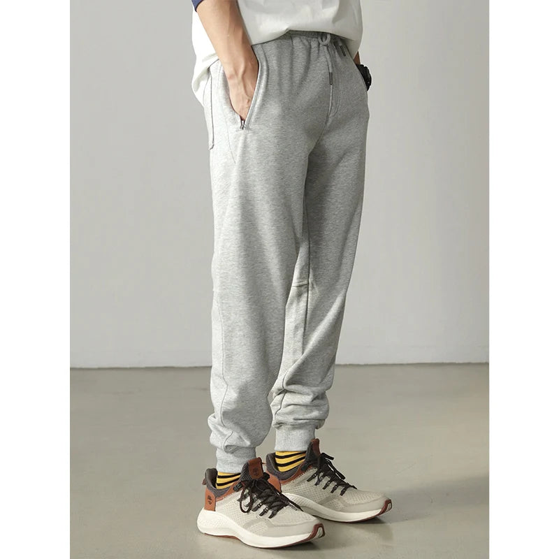 Autumn American Retro Drawstring Terry Cloth Knitted Sweatpants Men's Simple Washed Sports Running Loose Casual Ankle-tied Pants