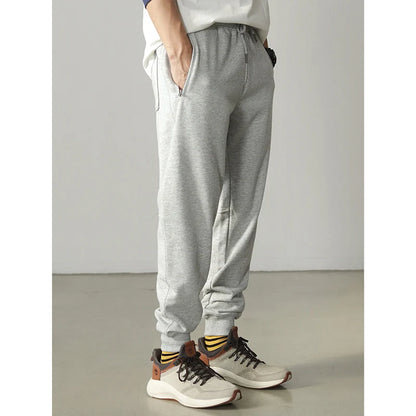 Autumn American Retro Drawstring Terry Cloth Knitted Sweatpants Men's Simple Washed Sports Running Loose Casual Ankle-tied Pants