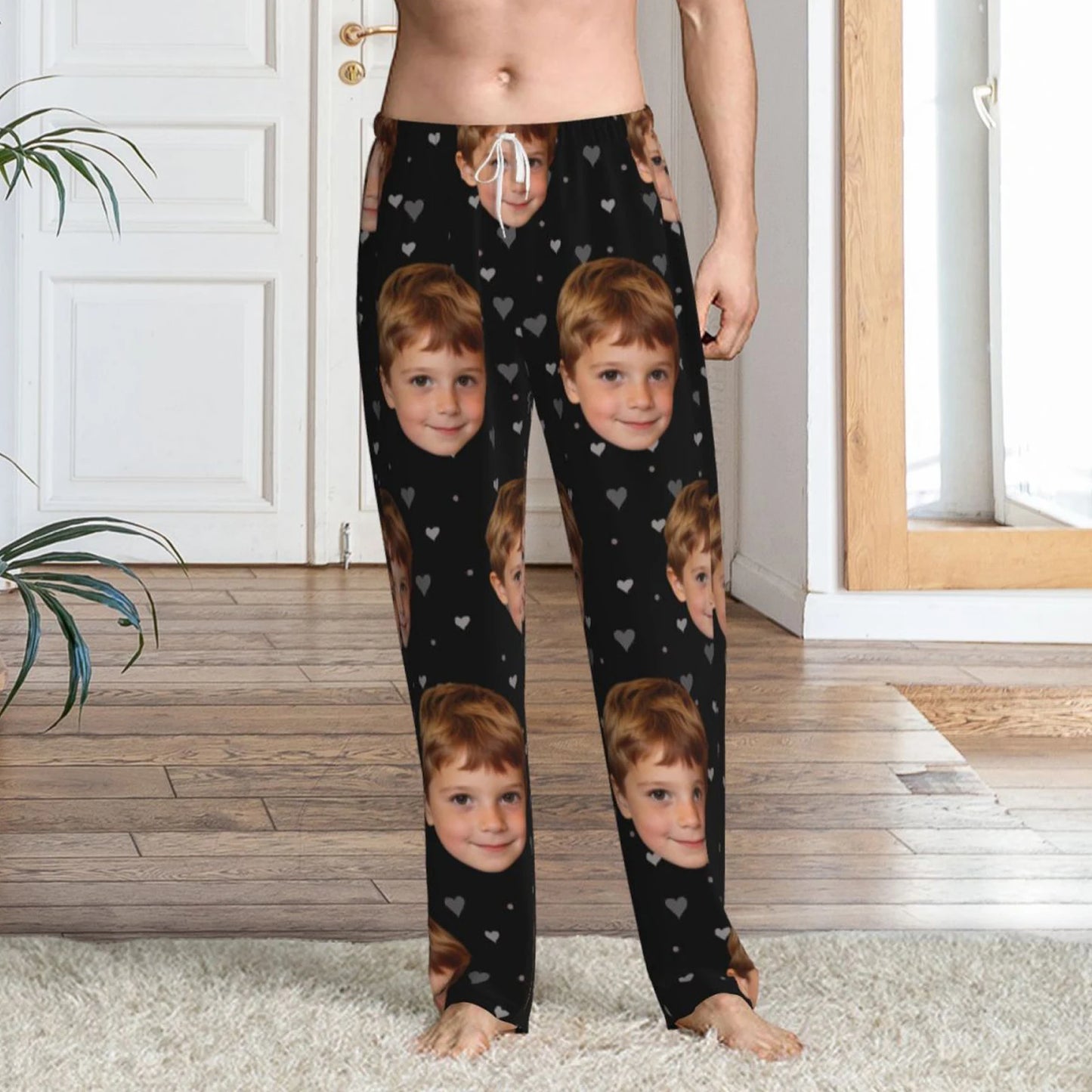 Customized sleeping pants with personalized facial photos long sleeved warm sleeping pants for both men and women  fun Christmas