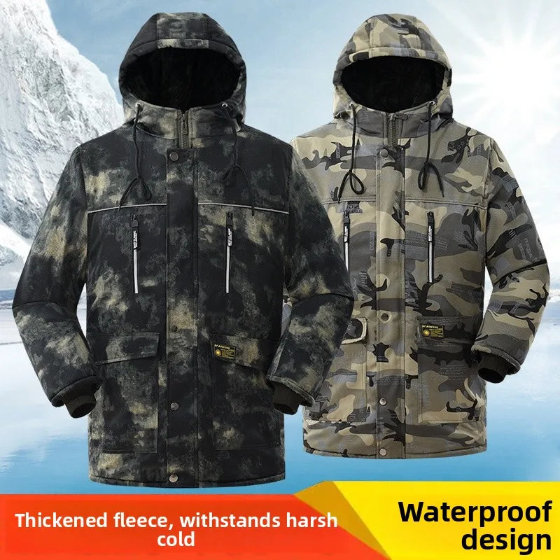 Thickened Fleece Camouflage Winter Workwear Waterproof Outdoor Men's Cotton Jacket Large Size Coat Warmth Protection Outerwear
