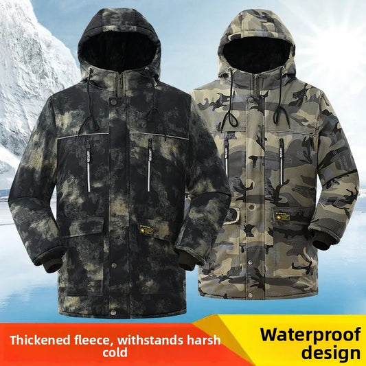 Thickened Fleece Camouflage Winter Workwear Waterproof Outdoor Men's Cotton Jacket Large Size Coat Warmth Protection Outerwear