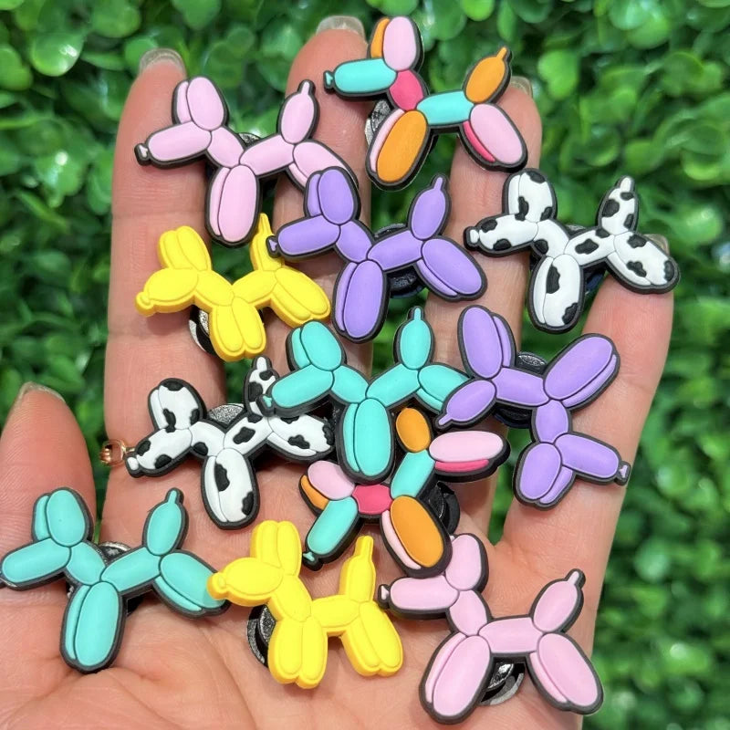 12PCS Kawaii Balloon Dog PVC Adorable Shoes Buckle Charms Backpack Kids Hole Slippers Clog Decorations Fit Popular Birthday Gift
