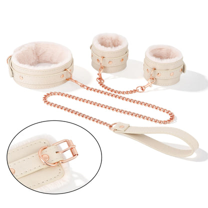 White PU Leather Sex Handcuffs Ankle Cuffs And Collar Bdsm Bondage Set Sex Toys for Couples Womens Erotic Accessories Products ﻿
