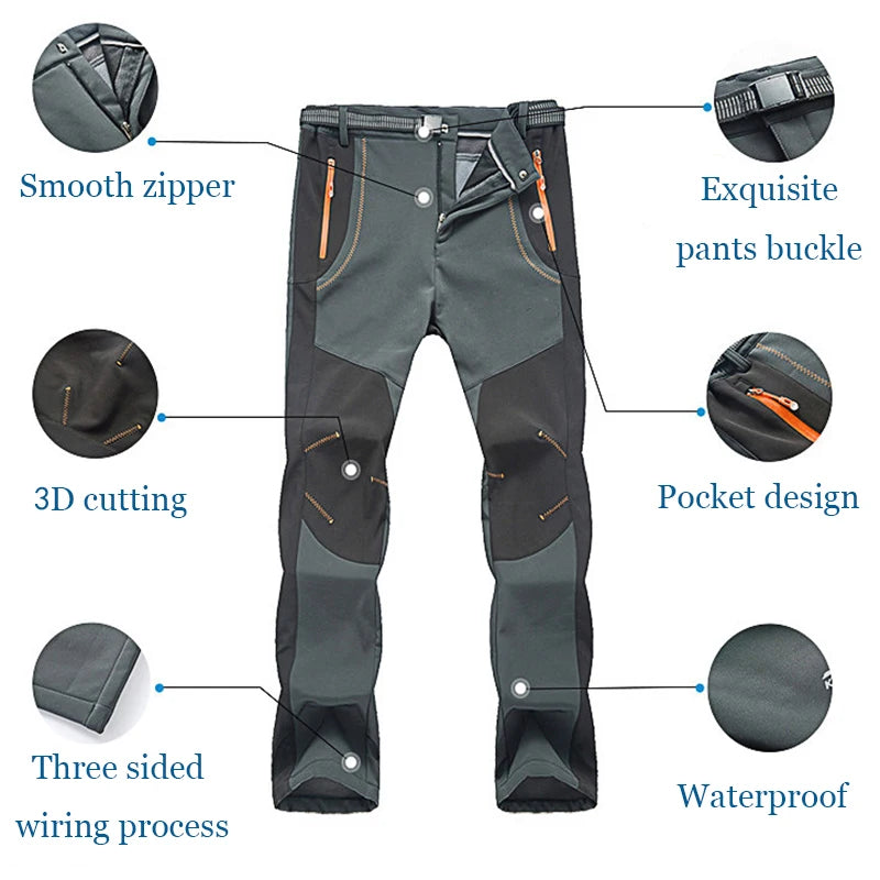 2024 Winter Fleece Hiking Pants Thick Warm Waterproof Trousers Windproof Outdoor Soft Shell Trousers Trekking Camping Ski Pants