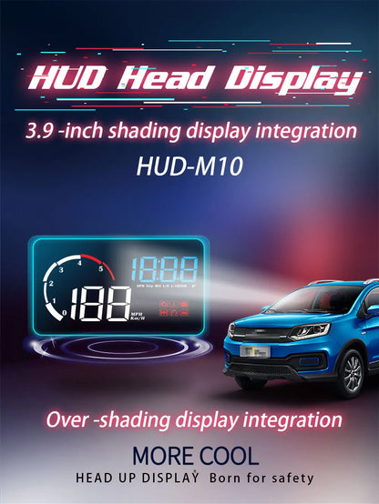 Car M10 Hud Display OBD2 HUD Head Up Display Km/H Speedometer Windshield Projection Overspeed Warning Digital On Board Computer