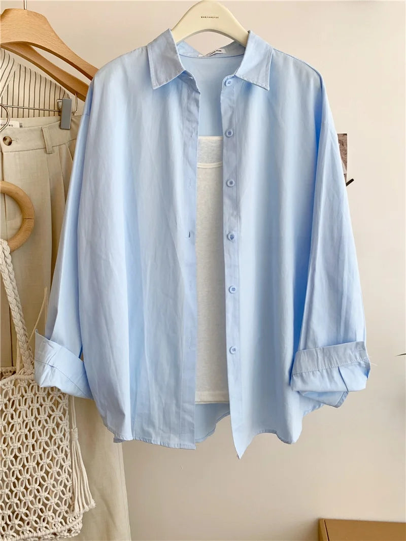 Spring Autumn Design Sensual Casual Versatile Slimming Outerwear Shirt Loose Fit Long Sleeve Polyester Flip Collar Women's Shirt