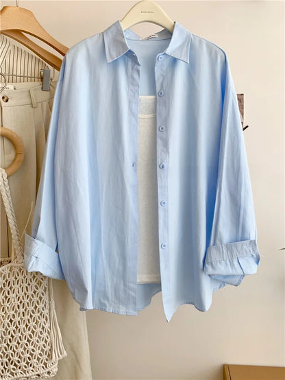 Spring Autumn Design Sensual Casual Versatile Slimming Outerwear Shirt Loose Fit Long Sleeve Polyester Flip Collar Women's Shirt