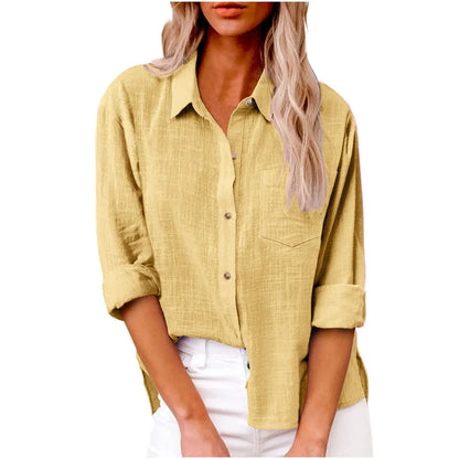 Cotton Linen Long Sleeve Shirts for Women T Shirt Solid Fashion T-Shirt Woman Clothes Tshirt Elegant Casual Tops Tees Streetwear