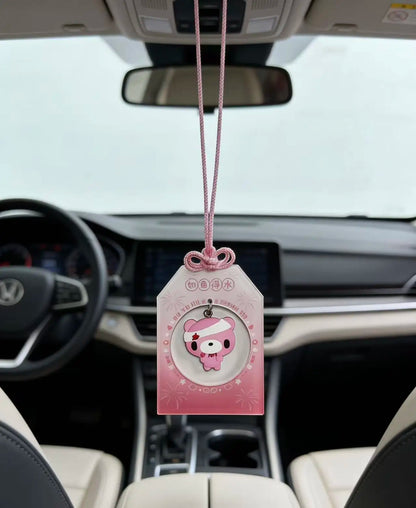 Pink Bear Omamori Car Hanging Ornament, Cute Lucky Charm for Vehicle