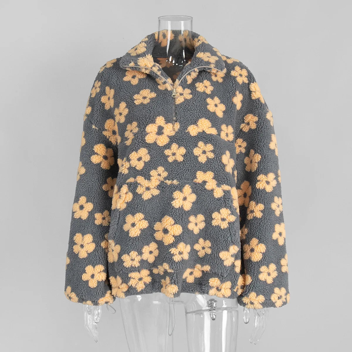 Talenza Fashion Print Pullover Contrast Oversized Zipper Knit Long-Sleeve Top Casual Warm Office Wear Vintage Women Sweatshirts