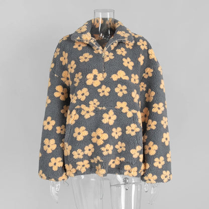 Talenza Fashion Print Pullover Contrast Oversized Zipper Knit Long-Sleeve Top Casual Warm Office Wear Vintage Women Sweatshirts