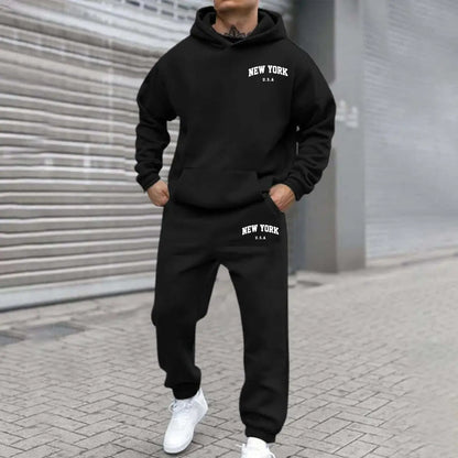 Amazon Cross-Border Hot Selling New Arrival Men's and Women's Streetwear Trendy Fleece Hooded Print Sweatshirt Set Bestseller