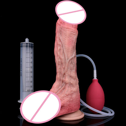 SXXY Dual Layer 10.12 Inch Soft Squirting Dildo Lifelike Sucker Penis Sex Toy Silicone Adult Ejaculating Butt Plug For Men Women