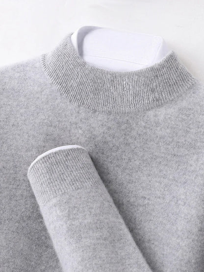 100% Pure Cashmere Men's Sweater Half High Neck Pullover Youth Business Casual Long Sleeve Jumper Spring/Autumn High-End Jacket