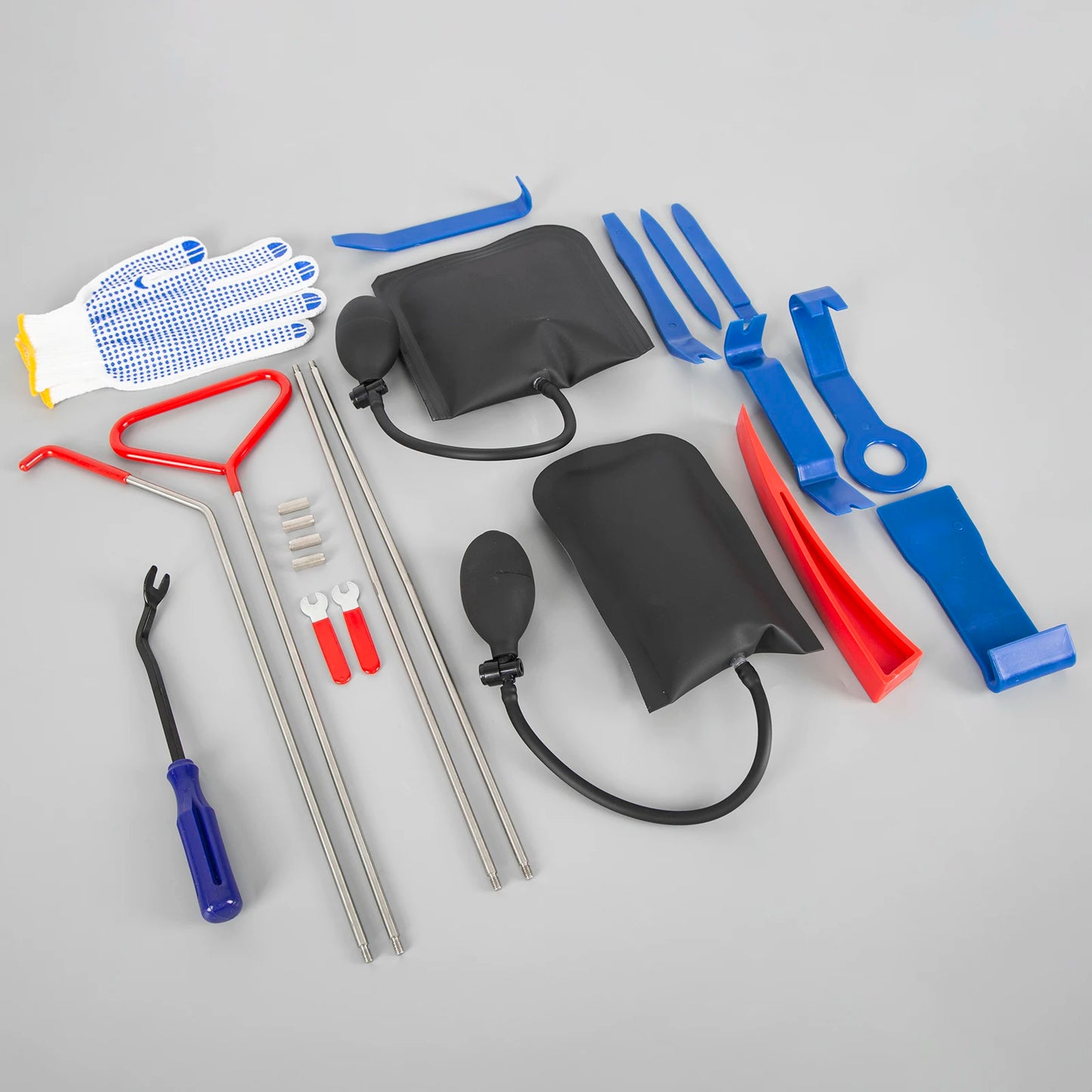 24Pcs Car Door Panel Removal Tool Kit Stainless Steel Car Unlock Tools Air Wedge Pry Bars Trim Removal Set Auto Window Glass Repair Hand Tools with Storage Bag